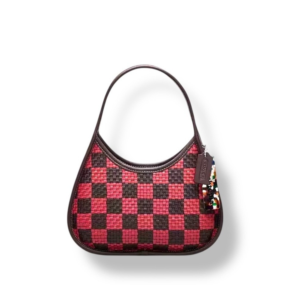 Coachtopia Ergo Bag Woven Checkerboard Leather Oxblood Strawberry CK566 NWT